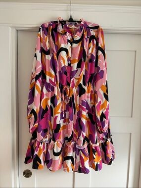 JODIFL Multicolor Abstract Ruffle Hem Tunic Dress
